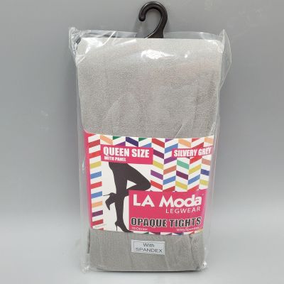 LA Moda Opaque Tights with Spandex in Silvery Grey Queen Size With Panel
